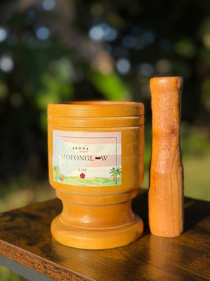 🕯️ Mofonglow – Vela de 8 oz en Pilón de Madera