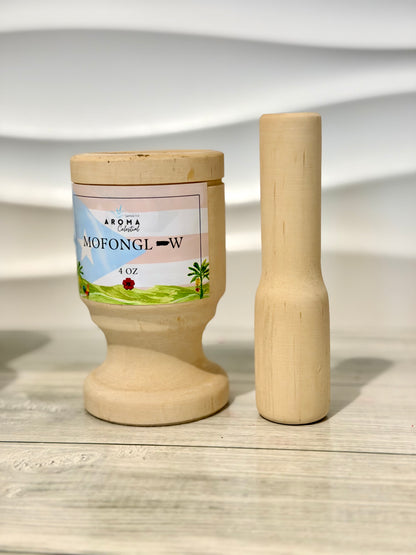 🕯️ Mofonglow – Vela en Pilón de Madera (PREVENTA)